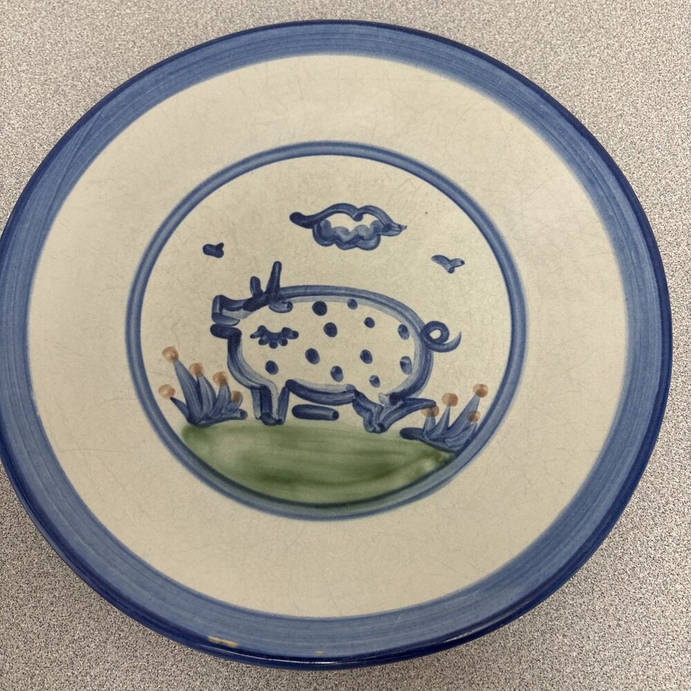MA Hadley Stoneware Pig 9” Hand Painted Plate Lunch Dessert Pottery , READ